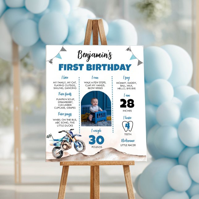Blue Dirt Bike Birthday Party Milestone Sign Poster (Skapare uppladdad)