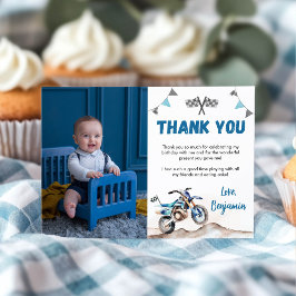 Blue Dirt Bike Boy Birthday Party Photo Tack Kort