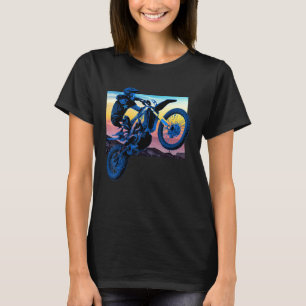 Blue Dirt Bike Rider Motorcykel Racer Retro Sunset T Shirt