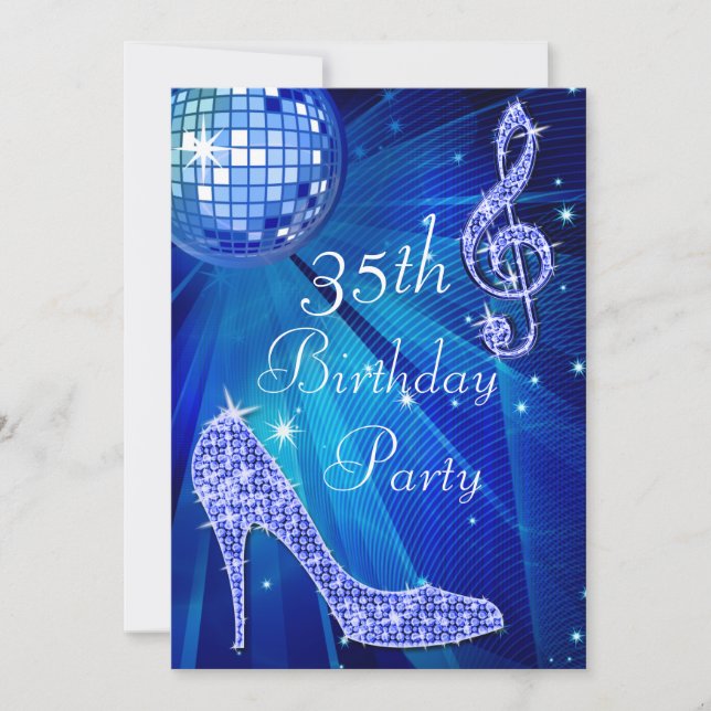 Blue Disco Boll och Heels 35e Birthday Inbjudningar (Framsida)