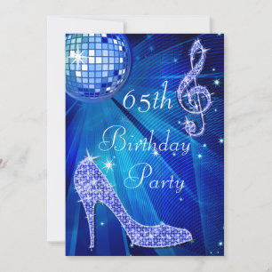 Blue Disco Boll och Heels 65e Birthday Inbjudningar