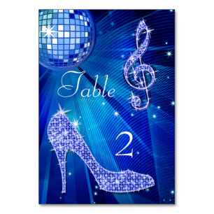 Blue Disco Boll och Stiletto Shoe Dubbla Sided Bordsnummer