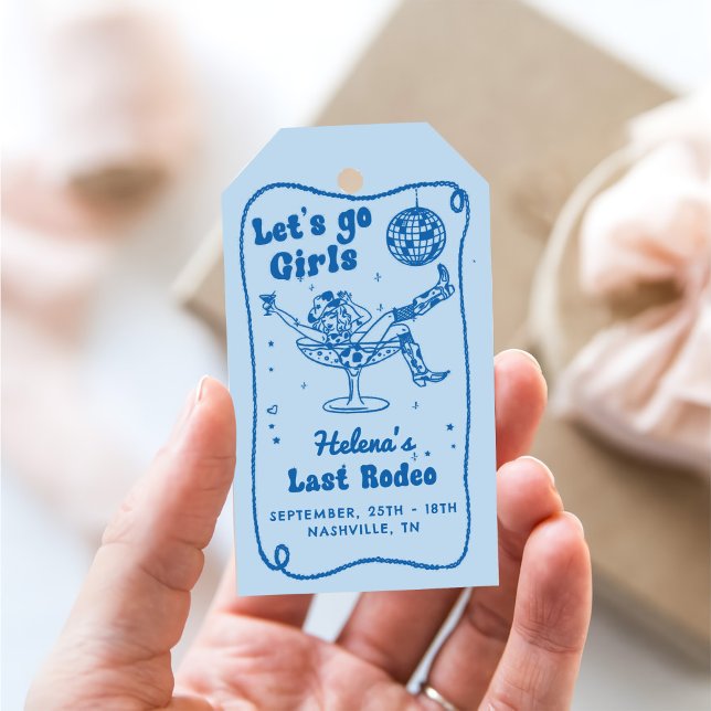Blue Disco Rodeo Cowgirl Bachelorette Helg Presentetikett (Skapare uppladdad)