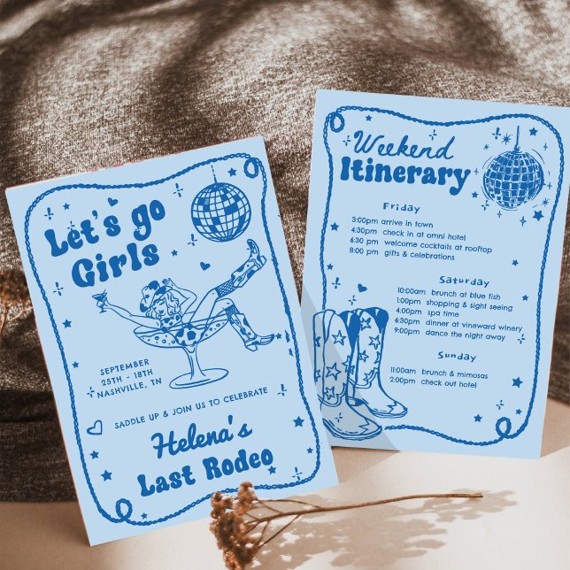 Blue Disco Rodeo Cowgirl Möhippa Helg Inbjudningar (Skapare uppladdad)