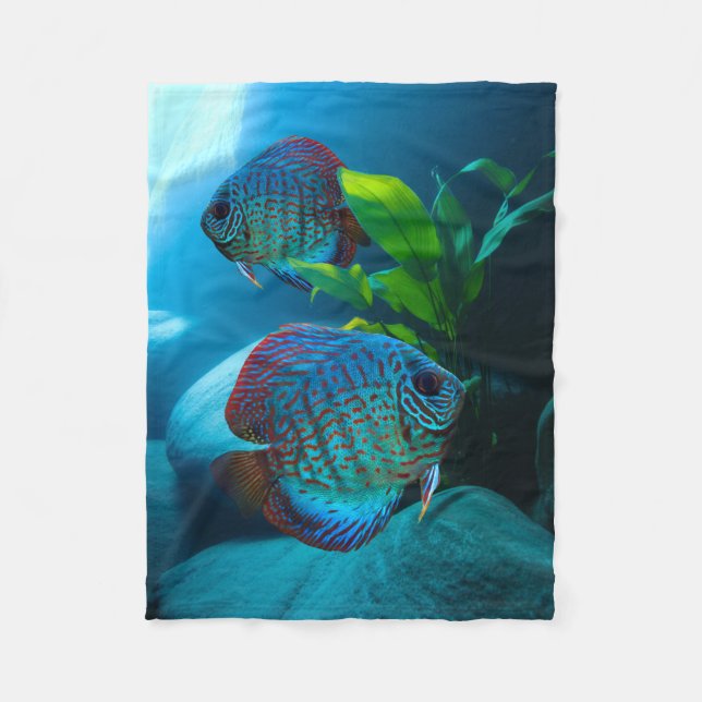 Blue Discus Fish Aquarium Fish Tank Art Fleecefilt (Framsidan)