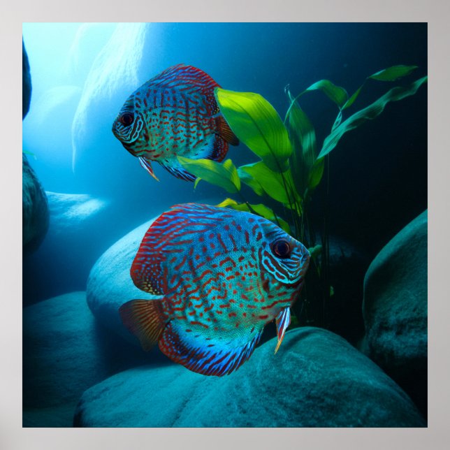 Blue Discus Fish Aquarium Fish Tank Art Poster (Framsidan)