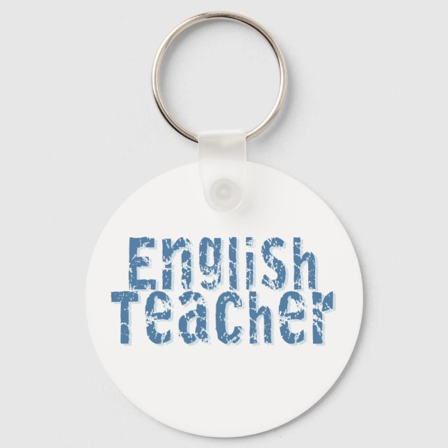 Blue Distress Text English Teacher Nyckelring (Framsida)