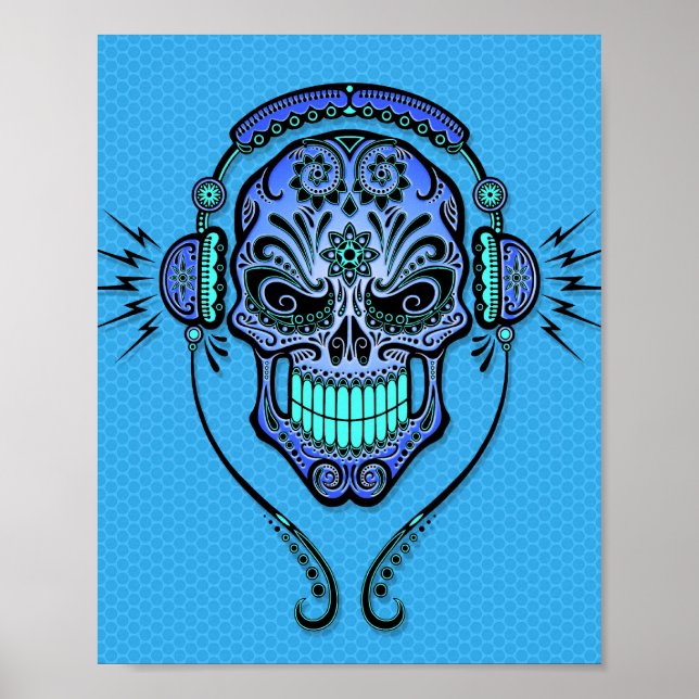 Blue DJ Sugar Skull Poster (Framsidan)