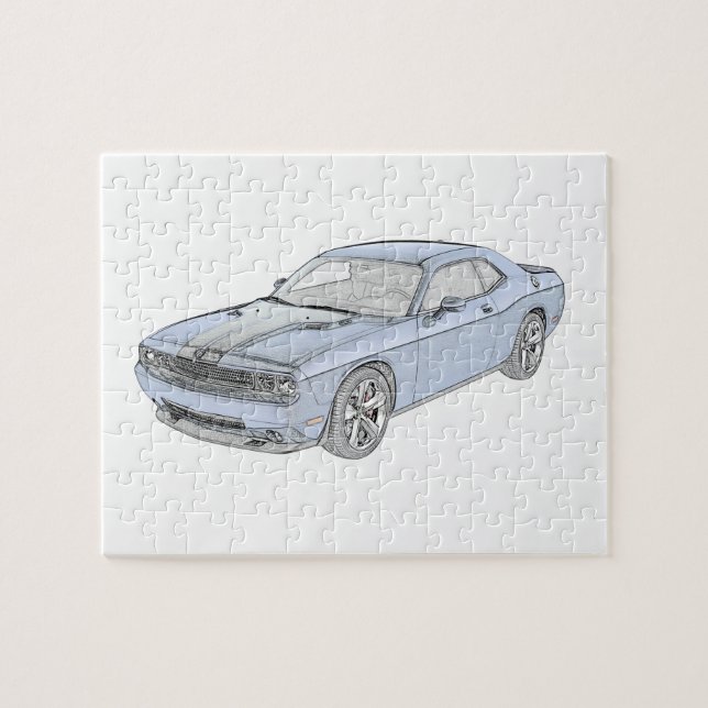 Blue Dodge Challenger Pencil Stil Teckning Pussel (Horisontell)