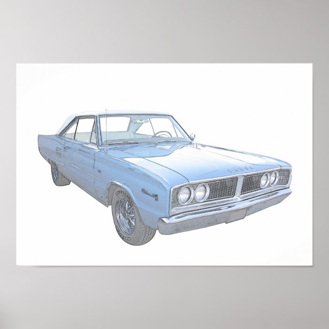 Blue Dodge Coronet Pencil Stil Teckning Poster (Framsidan)