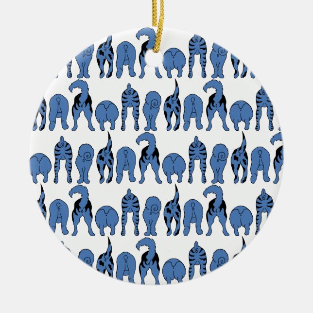 Blue Dog Butts Pattern Julgransprydnad Keramik (Framsidan)