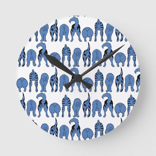 Blue Dog Butts Pattern Rund Klocka (Framsida)