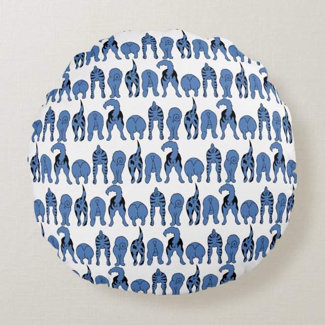 Blue Dog Butts Pattern Rund Kudde (Framsidan)