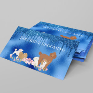 Blue Dog Grooming Glitter Husdjurstjänster Visitkort