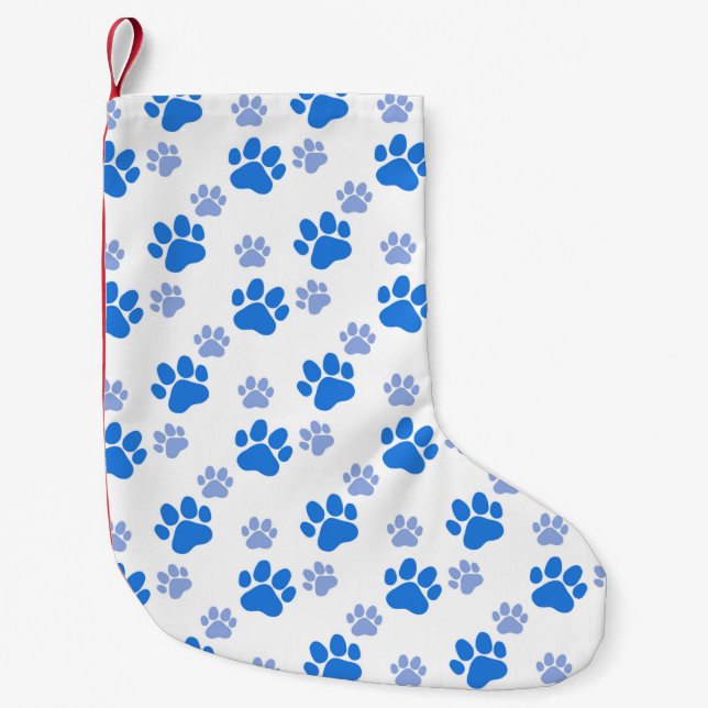 Blue Dog Paw Print Simple Animal Lover Puppies Liten Julstrumpa (Framsidan)