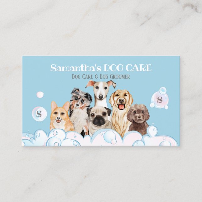 Blue Dog Spa Salon Bubble Bad Grooming Visitkort (Framsida)