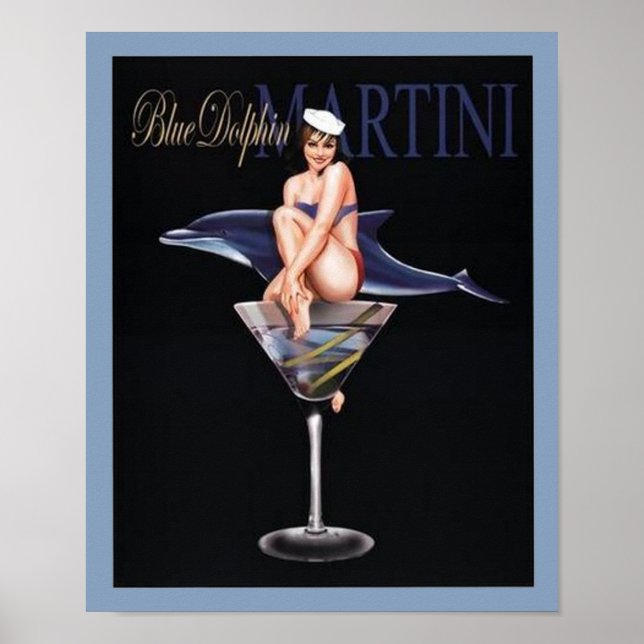 Blue Dolphin Martini Poster (Framsidan)