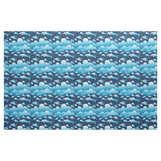 Blue Dolphin Mönster Classic Trending Modern Cute Tyg (Fat Quarter)