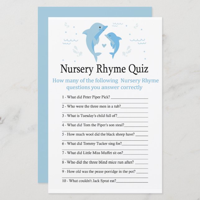 Blue Dolphin Nursery Rhyme Quiz babyduschspel (Fram/baksida)