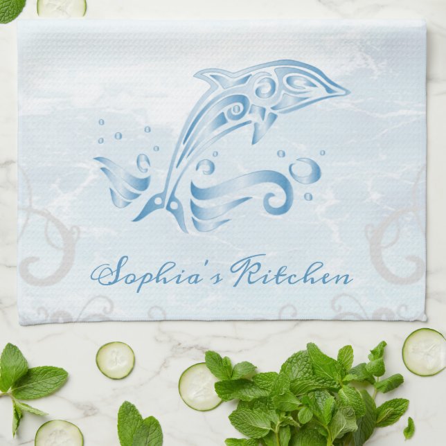 Blue Dolphin Personlig Kitchen Towel Kökshandduk (Vikta)