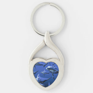 Blue Dolphin Twisted Heart Silverfärgad Nyckelring