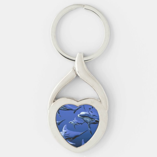 Blue Dolphin Twisted Heart Silverfärgad Nyckelring (Framsidan)