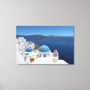 Blue Dome Church i Santorini, Grekland Canvastryck