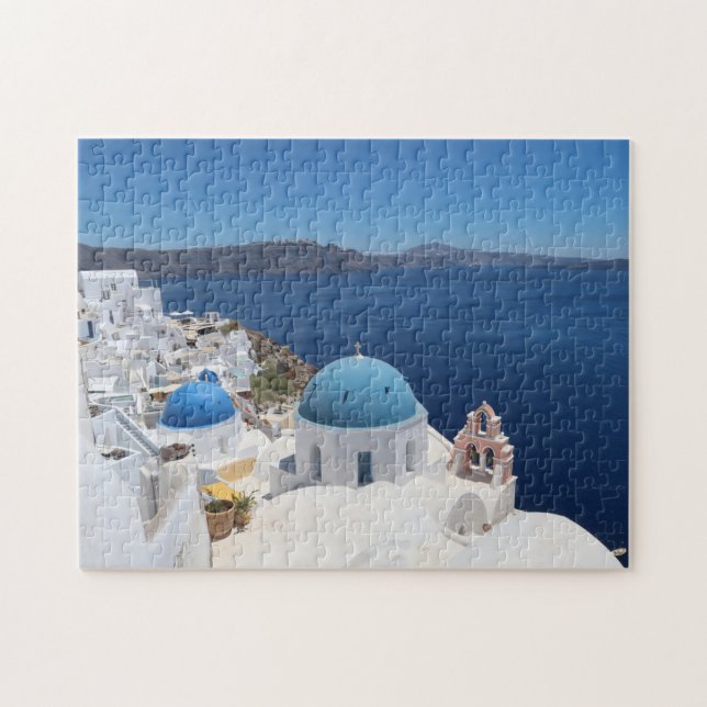 Blue dome Church i Santorini Pussel (Horisontell)