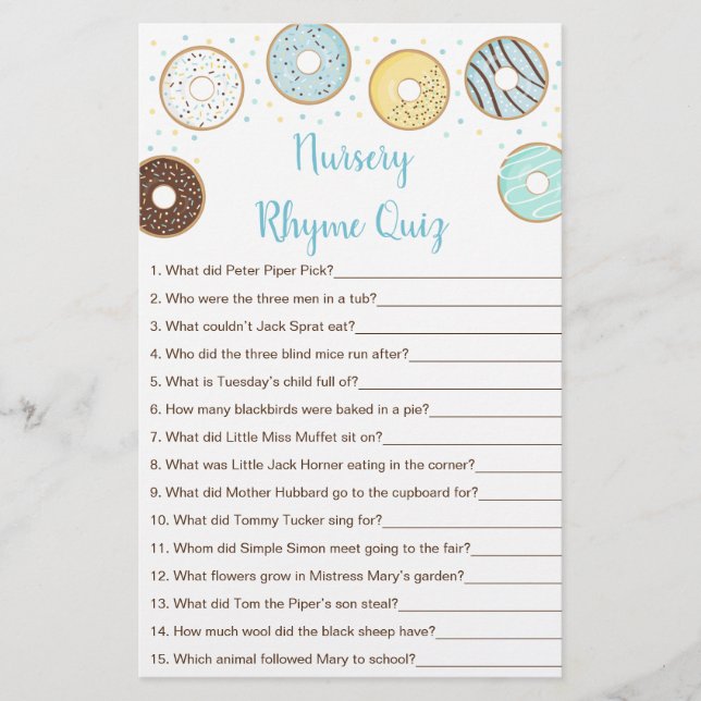 Blue Donut Baby Shower Nursery Rhyme Game (Framsida)
