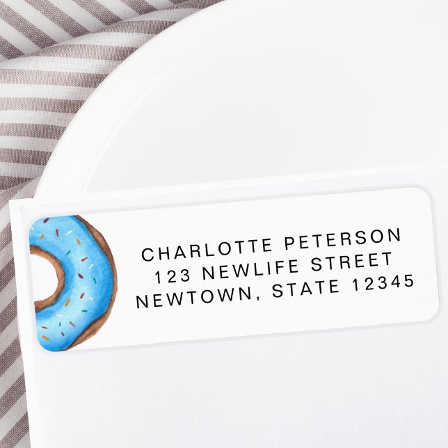 Blue Donut Baby Sprinkle Returadress Returadress Etikett (Skapare uppladdad)