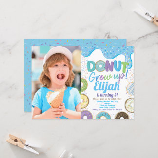 Blue Donut Grow Boy Kid Födelsedagsfest Photo Inbjudningar