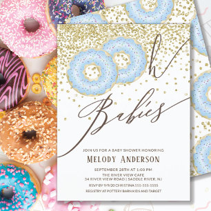 Blue Donut Oh Spädbarn Twin Boys Baby Shower Inbjudningar