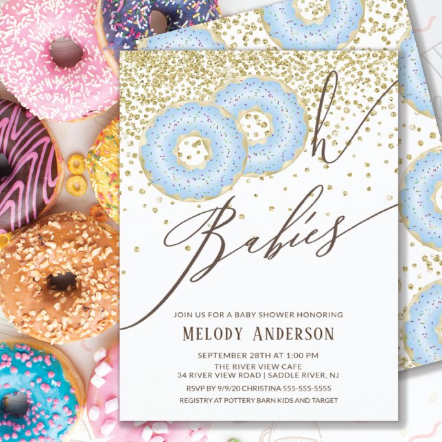 Blue Donut Oh Spädbarn Twin Boys Baby Shower Inbjudningar (Skapare uppladdad)