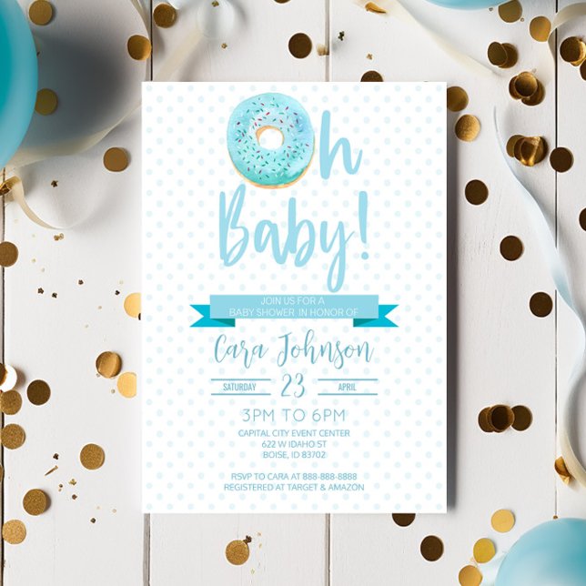 Blue Donut Sprinkles Polka Dot Oh Baby Baby Shower Inbjudningar (Skapare uppladdad)
