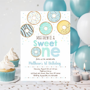 Blue Donut Sweet One First Birthday Inbjudningar