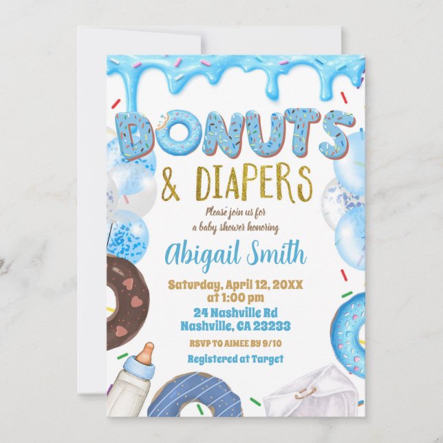 Blue Donuts and Diapers baby shower  Inbjudningar (Framsida)