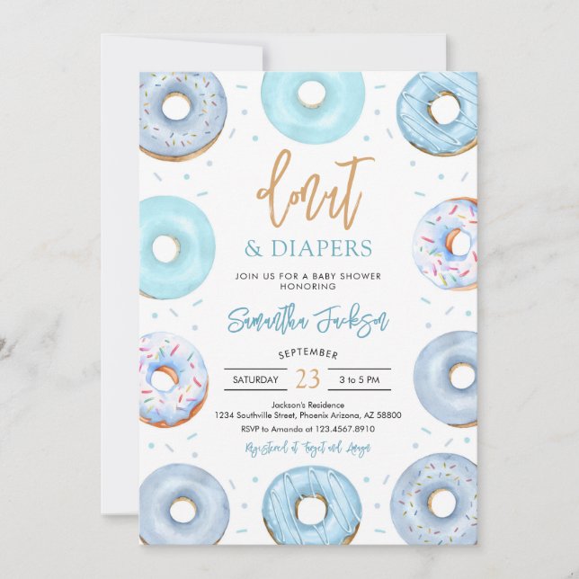 Blue Donuts and Diapers Baby Shower Invitation Inbjudningar (Framsida)