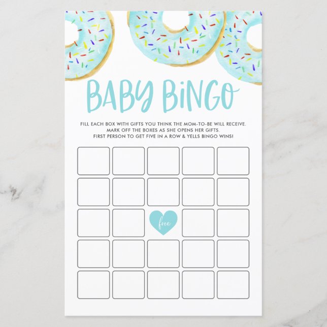 Blue Donuts Baby Shower Bingo Game Card (Framsida)