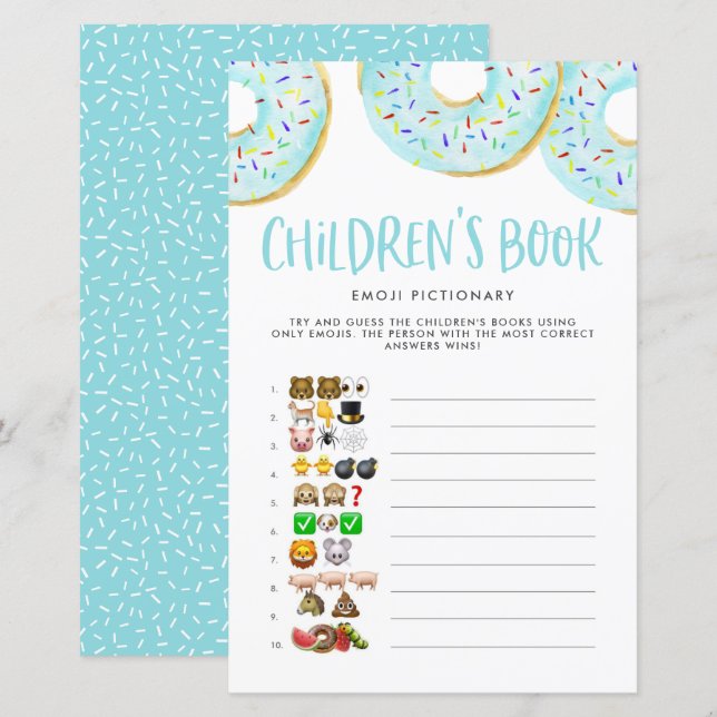 Blue Donuts Emoji Children's Bok Baby Shower Game (Fram/baksida)