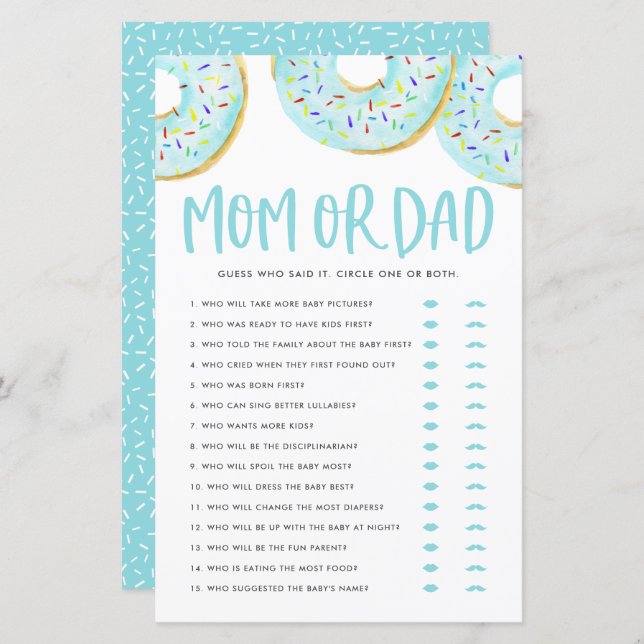 Blue Donuts Gissa vem som spelar Mamma eller Pappa (Fram/baksida)