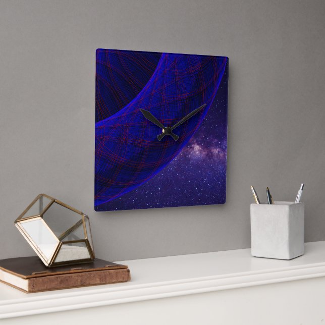 Blue Donuts In Space Square Geometric Wall Clock Fyrkantig Klocka (Kontor)