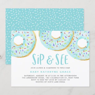 Blue Donuts Sprinkles Baby Shower Sip and See Inbjudningar