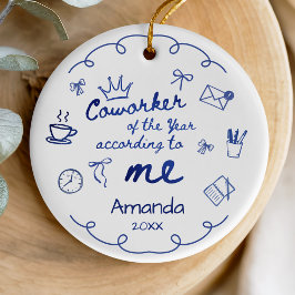 Blue doodle hand drawn funny coworker quote julgransprydnad keramik
