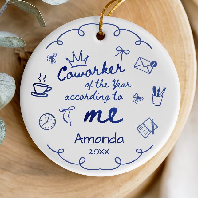 Blue doodle hand drawn funny coworker quote julgransprydnad keramik (Skapare uppladdad)