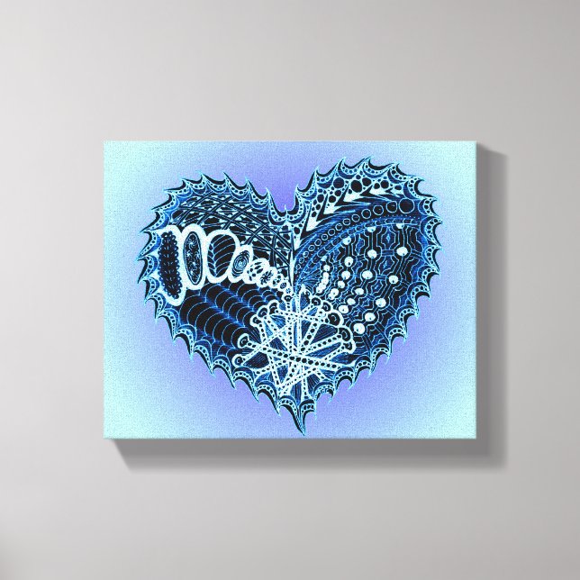 Blue Doodle Heart Canvastryck (Framsida)