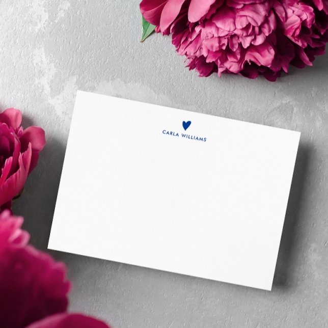 Blue Doodle Heart Formal Classic Family Anteckningskort (Monogram notecard with your name or monogram and a heart in doodle heart. Colors are changeable.)