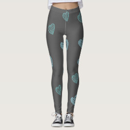 Blue Doodle Hearts Grått Leggings