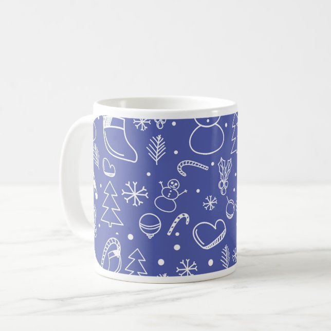 Blue Doodle-jul - Festive & Roligt Kaffemugg (Framsida vänster)