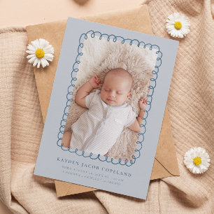 Blue Doodle Ram Birth Announcement Photo Meddelande