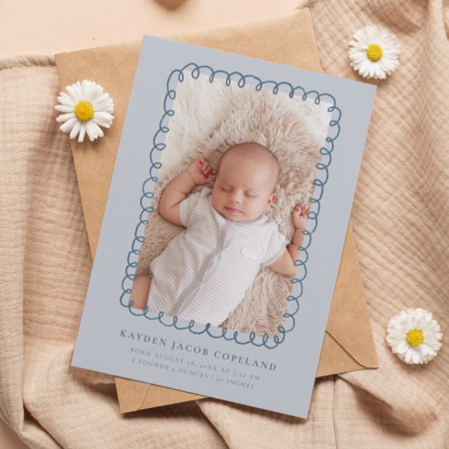 Blue Doodle Ram Birth Announcement Photo Meddelande (Skapare uppladdad)